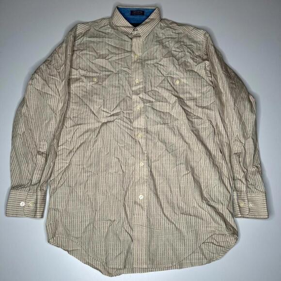 Vintage Chaps Ralph Lauren Shirt 15.5 32/33 Beige Stripe Button Down - Picture 1 of 7